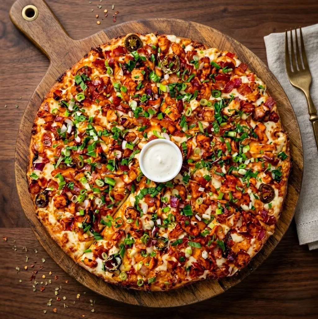 Achari Chicken Pizza at The Spice Affair Pizza Restaurant in Calgary, AB